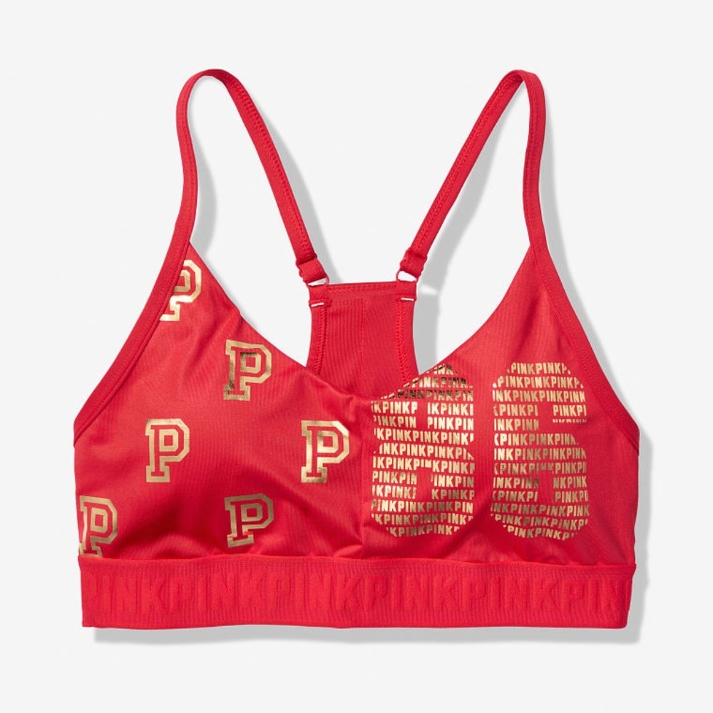 NWT Victoria's Secret Pink: Rare 🔥 XS & SM Red & Gold Logo Ultimate Sports Bra - Picture 3 of 5